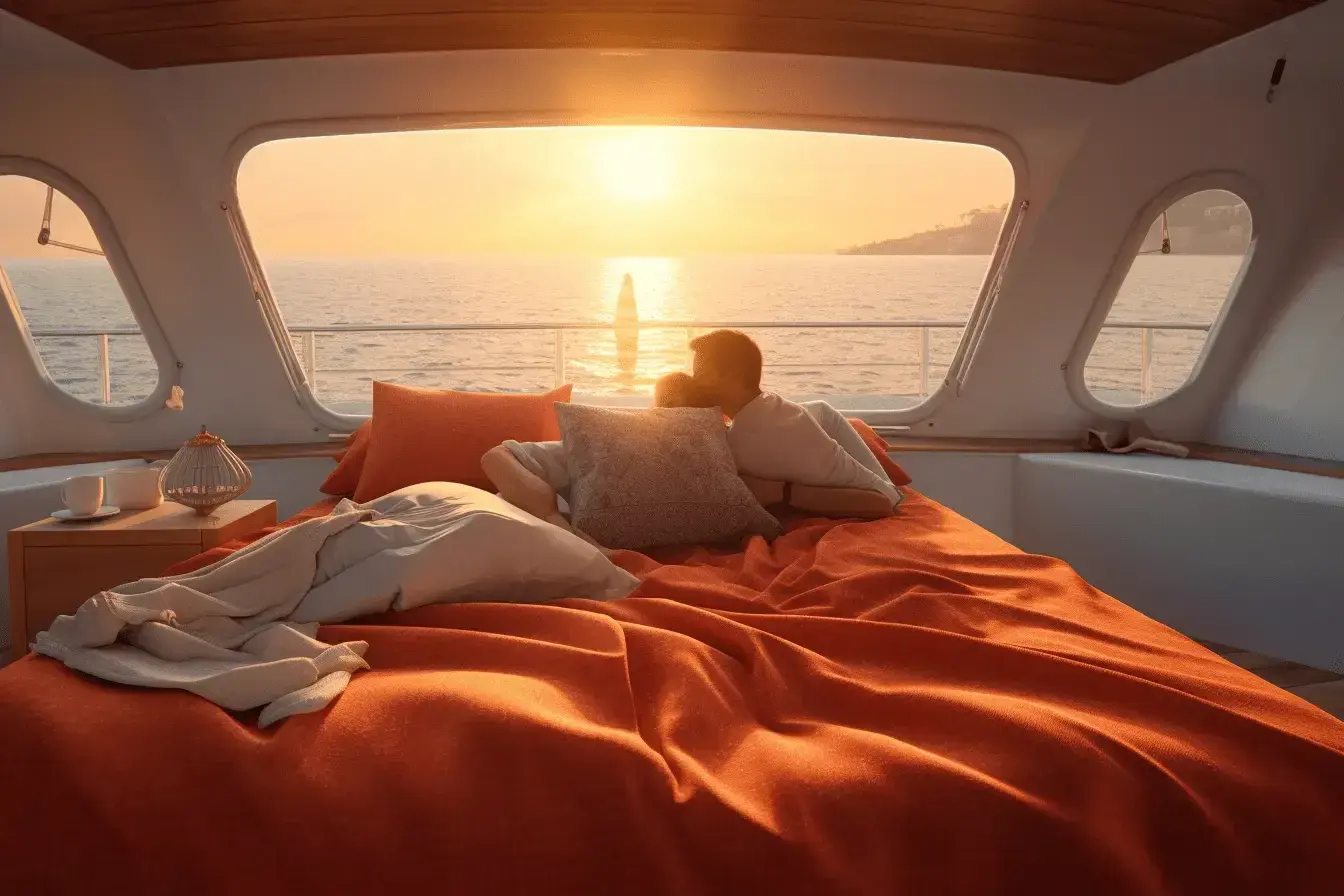 Couple sleeping on a private yacht in Antalya