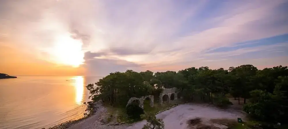 Phaselis Bay and Phaselis Ancient City view in Antalya, Turkey