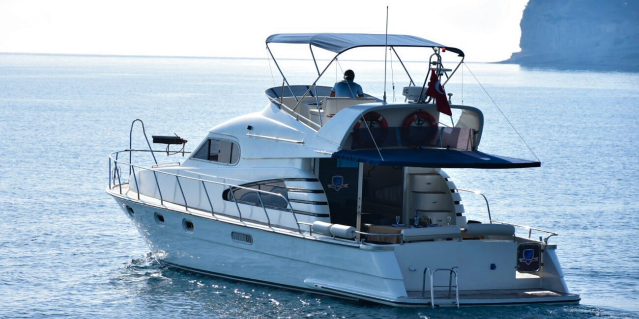 An economic motor yacht for rent at Kemer Marina, Antalya